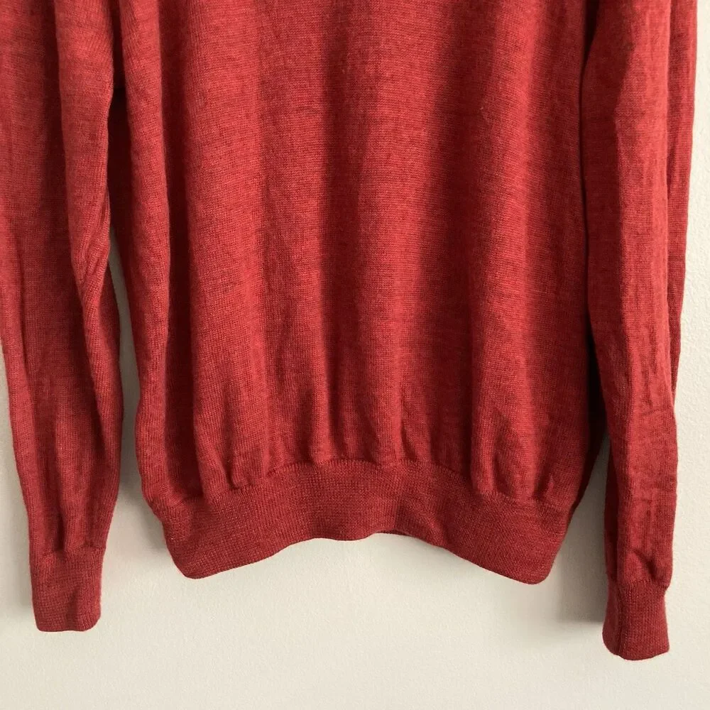 Brooks Brothers Mens Size Large 100% Merino Wool 1/4 Zip Sweater Mock Neck Red